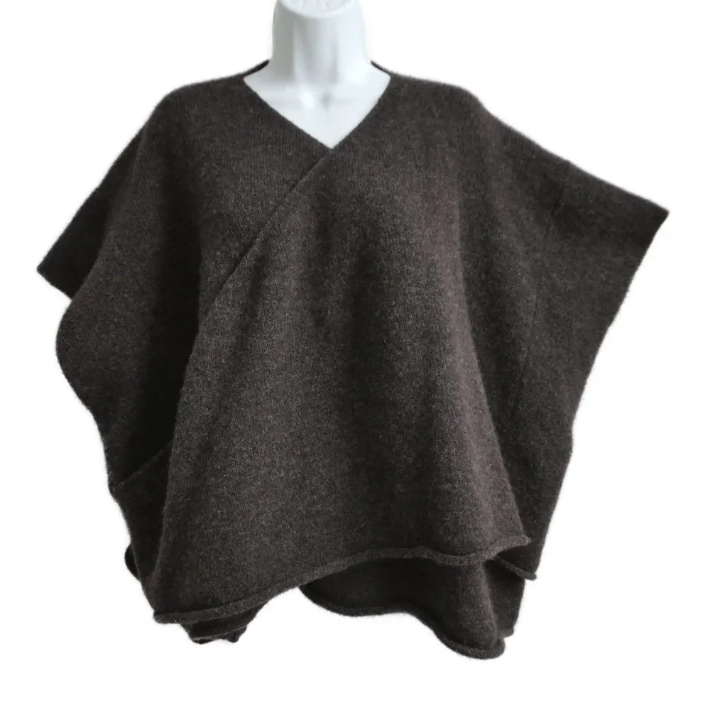 Eskandar Merino Wool Blend Poncho Crossover Sweater Charcoal Gray Handloomed XL